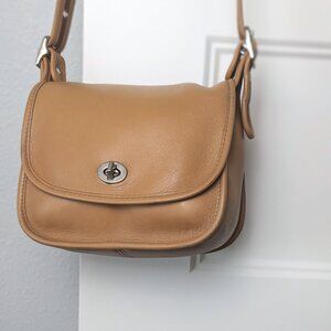 Camel Leather Small Flap Saddle Crossbody Bag